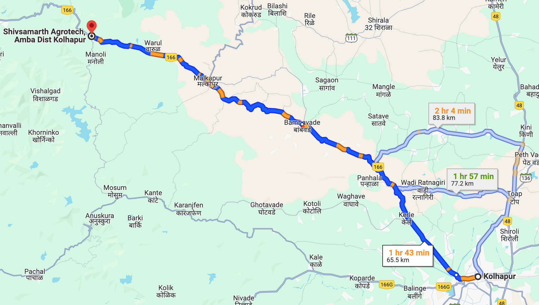 kolhapur to shivsamart map